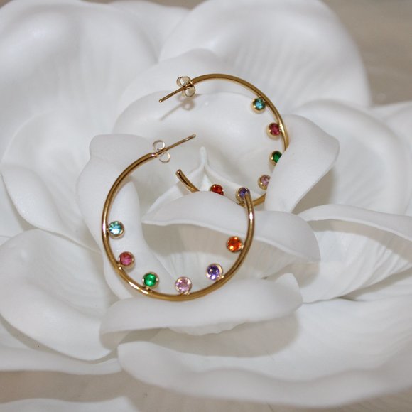 3/$30 Hoop Earrings with Gemstones - Picture 1 of 4
